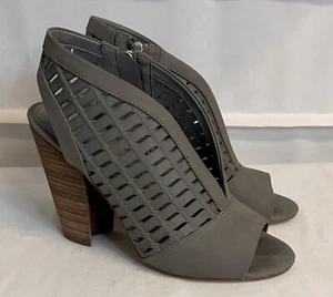 Vince Camuto Gray Peep Toe Cutout Design Side Zip Block Heel Shoes 9.5M - Picture 1 of 12