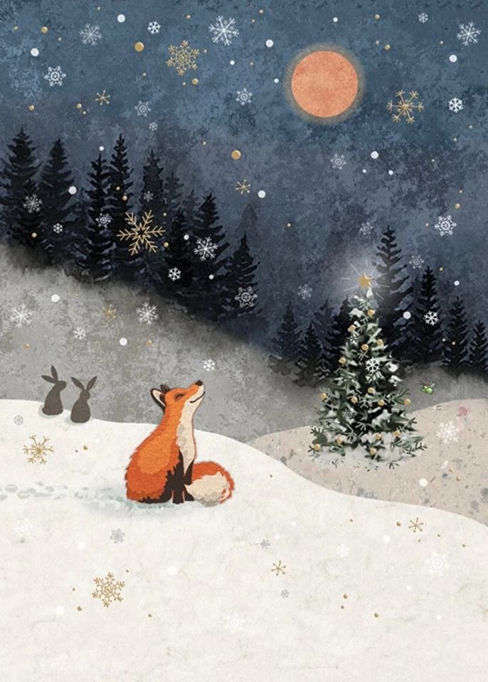 Bug Art Christmas card embossed foil/jewel effect ~ Snow Fox ~ SINGLE