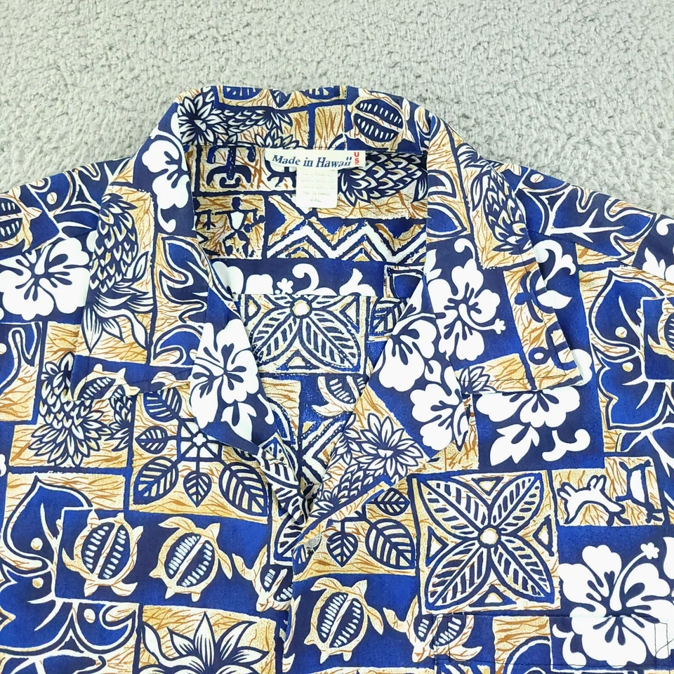 Vintage Made In Hawaii Shirt Mens 2XL XXL Blue Hawaiian Floral Tropical Aloha - Image 1 of 4