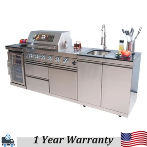 46" 4Burner 72000BTU Outdoor Kitchen Barbecue Island LPG Grill Refrigerator&Sink - Picture 1 of 21