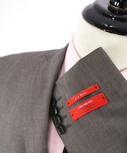 $995 SAKS FIFTH AVENUE - "RED" Gray Textured Trim Fit Suit - 38S