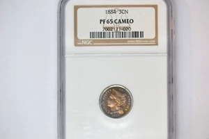 1884 Three Cent Nickel- NGC PF-65 Cameo.   Superb Rare Date. - Picture 1 of 5