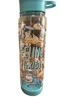 Botella de agua de plástico Tritan flexible Cat Feline 21,5 OZ impresión de gatos deportes verde azulado Foto 1 de 4