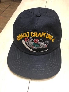 Vintage Military Hat ASSAULT CRAFT UNIT 4: ACU4 USN US Navy Blue Faded SnapBack - Picture 1 of 6