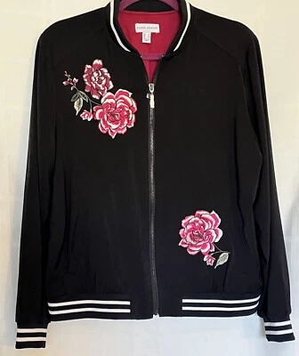 Susan Gravers Jacket Satin Bomber Womens Size Medium Embroidered Flowers ￼ - Image 1 of 4
