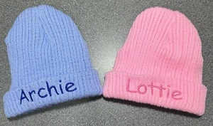 Personalizado Bordado Bebé Niño Niña Sombrero Tejido Baby Shower Regalo Nombre 0-6M - Imagen 1 de 3
