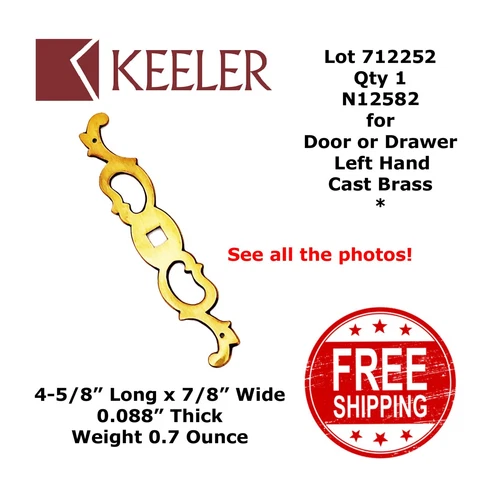 BACKPLATE DOOR or DRAWER Brass 4-5/8" x 7/8" Keeler N12582 Left Brushed 712252 Cover