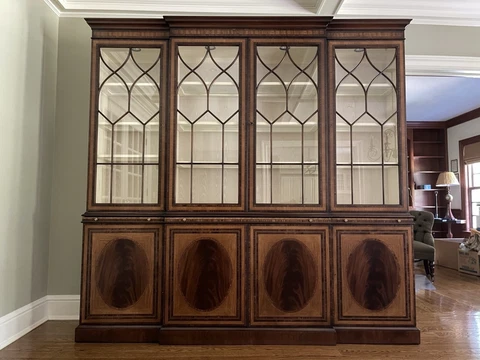 EJ Victor Inlaid Satinwood & Mahogany Breakfront China Cabinet Cover