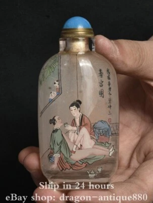 3.8" Rare Old Chinese amber Dynasty men women Having sex snuff box bottle - Image 1 of 4