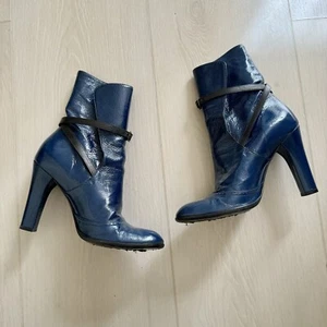 Marc Jacobs Electric Blue Patent Leather Booties Boots Buckle Strap Size 6.5 - Picture 1 of 11