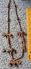 Wooden Bead and Wooden Wild Animal Necklace -approx 15" long - Free Shipping