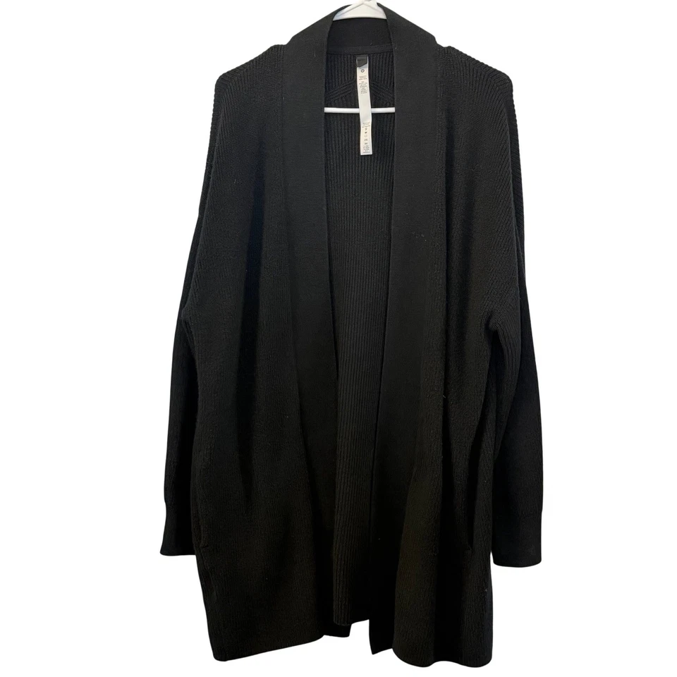 Cárdigan Suéter Lululemon Negro Mezcla Lana Merino Frente Abierto Mujer Talla 8 Foto 1 de 4