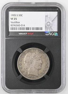 1905-S Barber Half Dollar – NGC VF 25 – VaultBox - Image 1 of 2