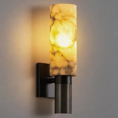 Modern Alabaster Sconce Marble Wall Sconce for Living Room Black Base Bathroo... - Image 1 of 4