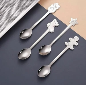 8 X Christmas Spoon Set Stainless Steel Xmas Coffee Tea Snowman Winter   - Picture 1 of 3