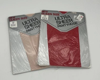 Pantimedias vintage ultra transparentes talla queen melocotón y tulipán rojo caderas 40-46" 150-200 lb Foto 1 de 4