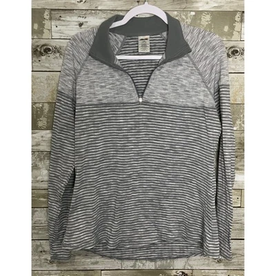 Pullover Avia para mujer gris 1/4 cremallera manga larga a rayas cuello falso L (12/14) Foto 1 de 4