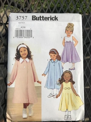 Butterick #3757 Girls Dress Coat Sewing Pattern Sz 4 5 6 Uncut 2003 Formal Party - Image 1 of 4