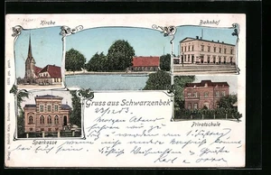 Schwarzenbek, Sparkasse, Bahnhof, Privatschule, Ansichtskarte 1903  - Picture 1 of 2