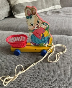 FISHER PRICE 60’s Easter Bunny Pull toy #301 w/ RED BASKET “VERY RARE” - Picture 1 of 6