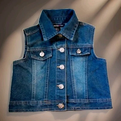 限量 Too 无袖牛仔背心女孩 8 码黄色雏菊背面标志纽扣  — 第 1/4 张图片