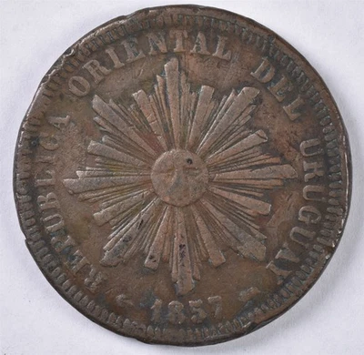 Uruguay 40 Centesimos 1857 35g Cobre KM#10  Foto 1 de 2