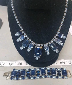 Vintage 1950's Blue AB and Rinestone Necklace & Bracelet CJC J-13 (21) - Picture 1 of 3