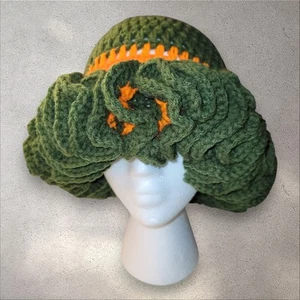 Fatigue/Orange Ruffle Hat | Elegant Women’s Fashion Unique Statement Headwear - Picture 1 of 3