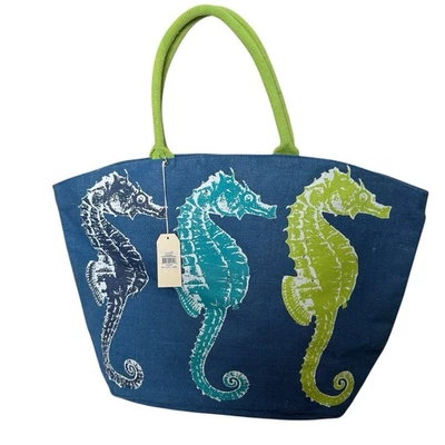 Сумка с короткими ручками Mudpie Deep Sea Icon морской конек сплетенный джутовый пляж отдых бассейн морской океан - Изображение 1 из 4