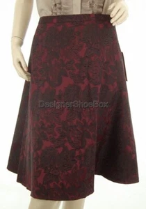 $109 JS COLLECTIONS Designer Maroon & Black A-Line Flower Print Skirt US 10 - Picture 1 of 3
