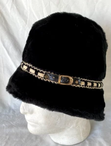 Vintage United Hatters Cap & Millinery Workers Union Black Faux Fur Hat Men L - Picture 1 of 5