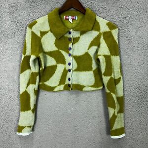 Urban Outfitters sweater women small green geometric retro cropped cardigan boho