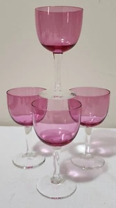 Antique Pink Wine Drinking Glasses,Plain Stem,Perfect Condition, Collector 4 pcs - Picture 1 of 9