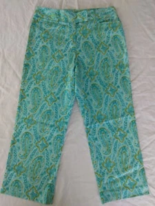 Versailles Capri Crop Pants Blue Paisley Floral Casual Womens Size 6 - Picture 1 of 9