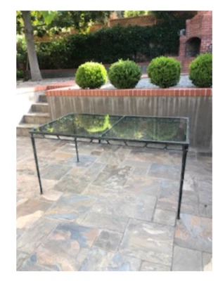 Mesa de patio rectangular vintage marrón Jordan Midcentury Calcuta con tapa de cristal Foto 1 de 4