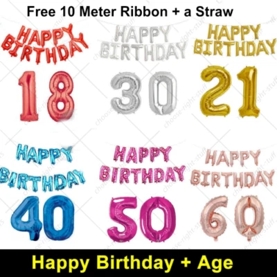 16" Happy Birthday + 40" Age Number Foil Balloons Self-inflating Banner Baloons - Image 1 of 4
