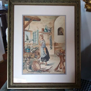 Frank Cron Vintage Watercolor 12ins x18 ins, Gold Gilded Frame 21x26ins - Picture 1 of 12