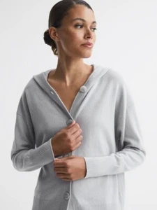 Cárdigan con capucha REISS Evie mezcla de lana en gris talla M - Imagen 1 de 5