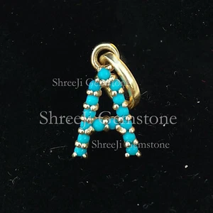 Genuine Turquoise Letter A Charm 925 Silver Gold Plated Alphabets Initials Jewel - Picture 1 of 12