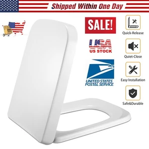 Heavy Duty Plastic Toilet Seat Cover Square/Elongated Slow Close Easy Clean - Picture 1 of 16