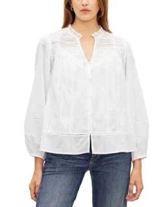 Velvet by Graham & Spencer Liam Lace Trim Blouse Women's S White Button Front - Picture 1 of 17