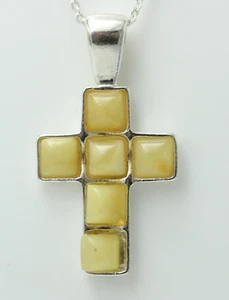 Cruz De Ámbar 925 Plata De Ley Collar De Ámbar Top - Imagen 1 de 10