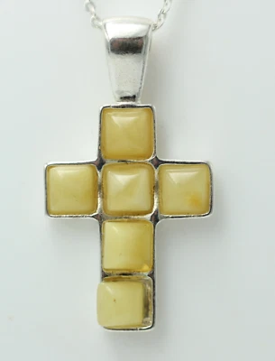 Collana A Croce In Argento Sterling 925 Con Ambra Top - Immagine 1 di 4
