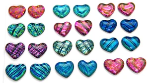 SMALL HEART Lot of 24 pcs handmade DICHROIC earrings FUSED GLASS (Bi16) cabs - Picture 1 of 4
