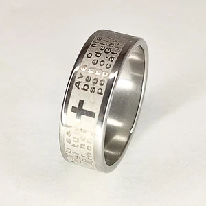Anello Fascia Croce Preghiera Ave Maria Acciaio Cristiano UNISEX uomo donna - Foto 1 di 4