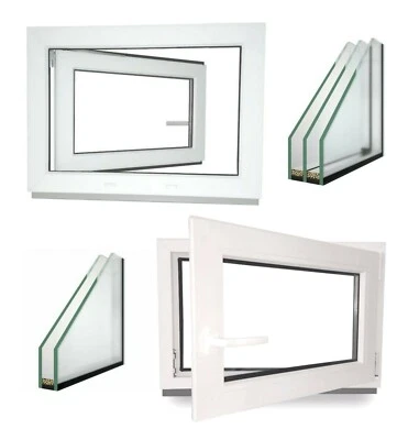 Kunststoff Garagenfenster Nebenraum Kellerfenster Dreh Kipp 2 3 Fach Verglasung - Bild 1 von 4