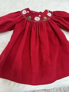 Edgehill Collection rotes gesmoktes Samtkleid Santa 6 Monate - Bild 1 von 4