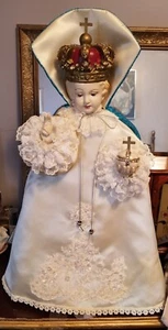 Antigua estatua católica del niño Jesús de 22" del niño grande de Praga con vestiduras - Imagen 1 de 12
