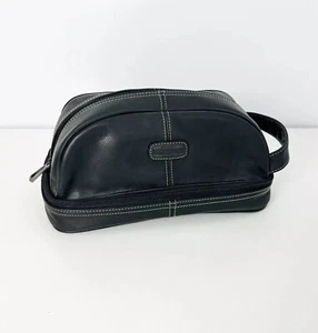 FOSSIL Mens Black Leather Toiletry Bag Travel Overnight Bag - Picture 1 of 7