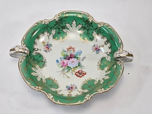 ANTIQUE JAPANESE Noritake Morimura Floral green teal trinket plate w/ handles - Picture 1 of 11
